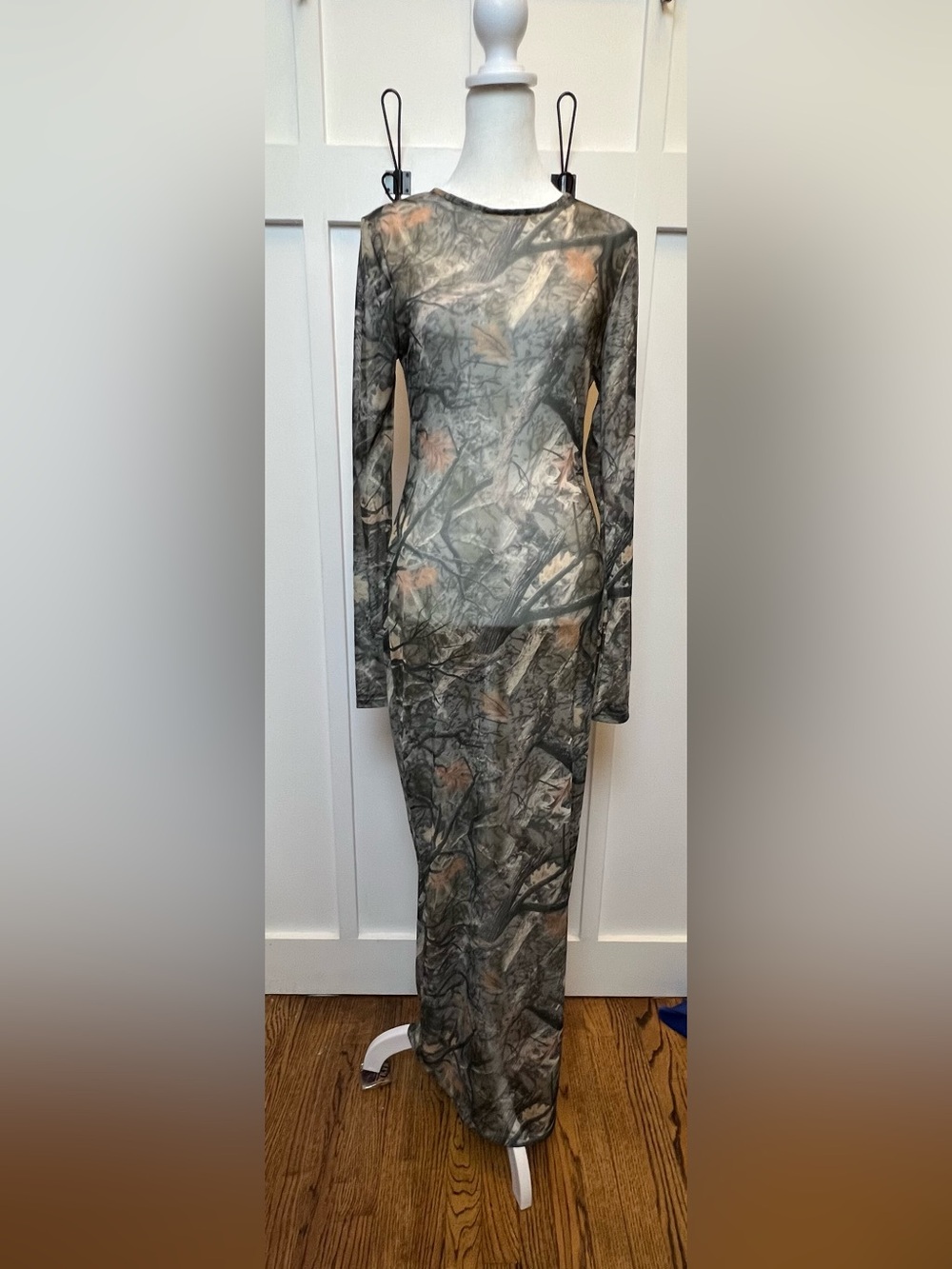 Sheer Camo Maxi Dress Long Sleeve Size Small Layering Piece Streetwear Club Sexy